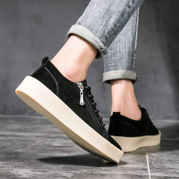 Planet Gates Black / 7.5 MEIGOUMEIGOU New Autumn Shallow Men Vulcanize Shoes Height Increasing Zipper & Lace-up Men Casual Shoes Slip Resistant Men Shoes