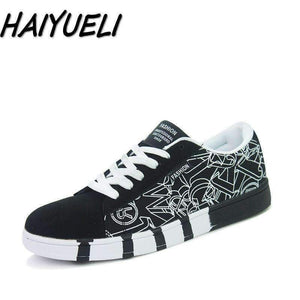 Planet Gates Black / 7 HAIYUELI Men's casual flat canvas shoes fashion lace up round toe board shoes black white blue Men Vulcanize Shoes print