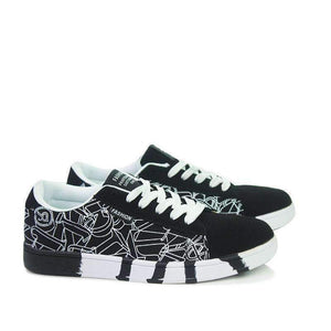 Planet Gates Black / 7 HAIYUELI Men's casual flat canvas shoes fashion lace up round toe board shoes black white blue Men Vulcanize Shoes print