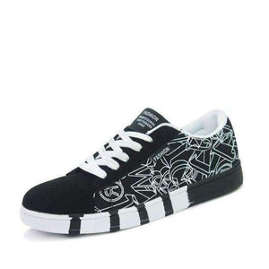 Planet Gates Black / 7 HAIYUELI Men's casual flat canvas shoes fashion lace up round toe board shoes black white blue Men Vulcanize Shoes print