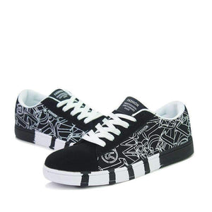 Planet Gates Black / 7 HAIYUELI Men's casual flat canvas shoes fashion lace up round toe board shoes black white blue Men Vulcanize Shoes print