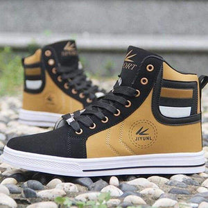 Planet Gates Black / 7 Men's Vulcanize Shoes Lace-up Men Casual Shoes Fashion High Top Men High Pipe Retro Comfortable Men's Flat Shoes Q71