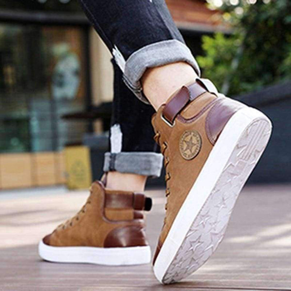 Planet Gates Black / 7 Men's Vulcanize Shoes Lace-up Men Casual Shoes Fashion High Top Men High Pipe Retro Comfortable Men's Flat Shoes TR642863