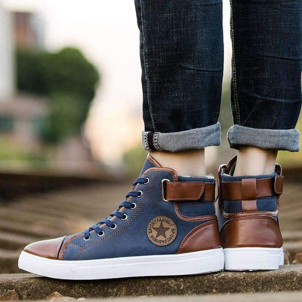 Planet Gates Black / 7 Men's Vulcanize Shoes Lace-up Men Casual Shoes Fashion High Top Men High Pipe Retro Comfortable Men's Flat Shoes TR642863