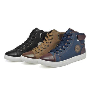 Planet Gates Black / 7 Men's Vulcanize Shoes Lace-up Men Casual Shoes Fashion High Top Men High Pipe Retro Comfortable Men's Flat Shoes TR642863