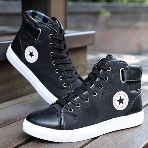 Planet Gates Black / 7 Men's Vulcanize Shoes Lace-up Men Casual Shoes Fashion High Top Men High Pipe Retro Comfortable Men's Flat Shoes TR642863