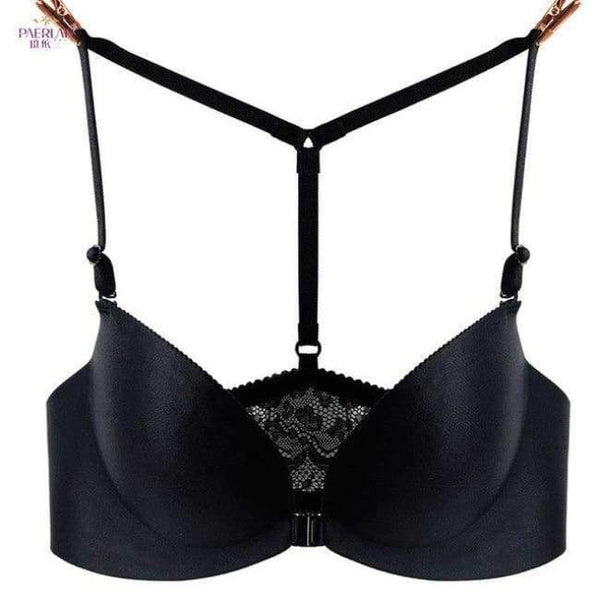 Planet Gates black / 70A Women Lycra Front Closure Y type Beauty Back Floral Lace Bra Sexy Female One - Piece Seamless Push Up backless Underwear