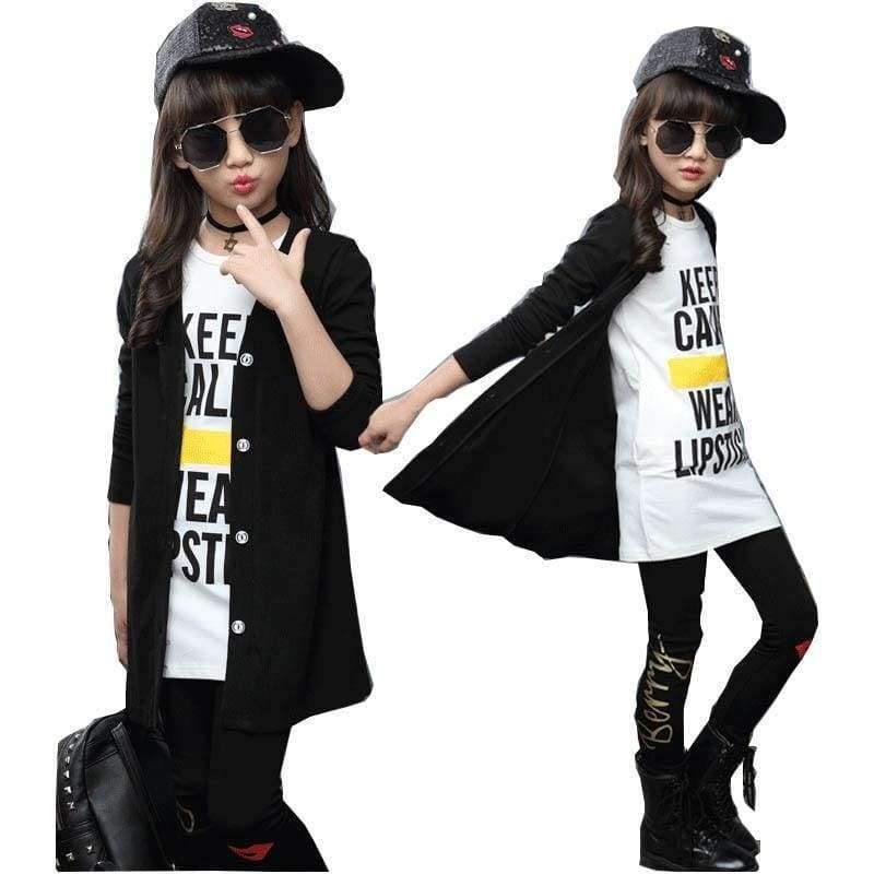 Planet Gates Black / 7T Children girls clothing sets autumn teenage girls sport suit school kids clothes tracksuit long coat Leggings 3pcs girls clothes