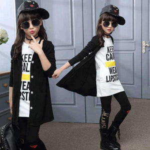Planet Gates Black / 7T Children girls clothing sets autumn teenage girls sport suit school kids clothes tracksuit long coat Leggings 3pcs girls clothes