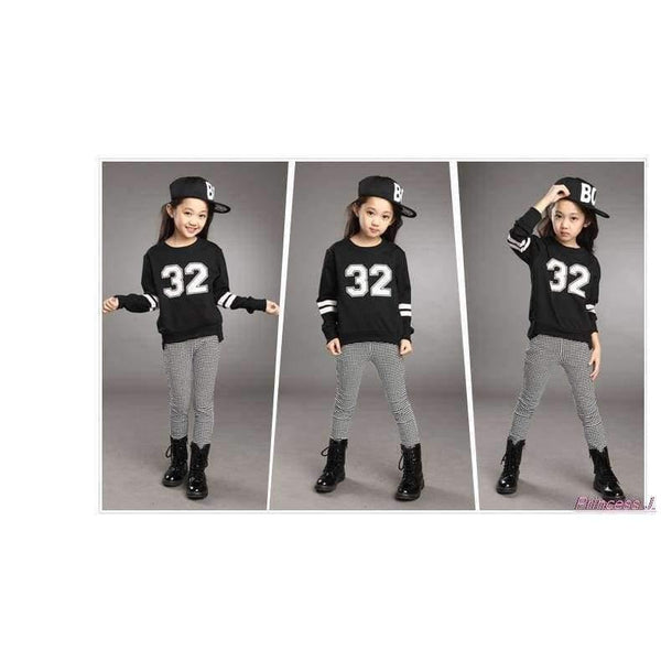 Teenage Girls Clothing Sets Spring Kids Girls Clothes Sports Suit Set Long Sleeve Top & Pants 2 Pcs Tracksuit White Black