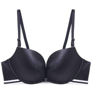 Planet Gates Black / 80C Wire Free Seamless Bra Push Up Stripe Beauty Back Glossy Bra Small Breast Gathered Sexy Green Women Underwear