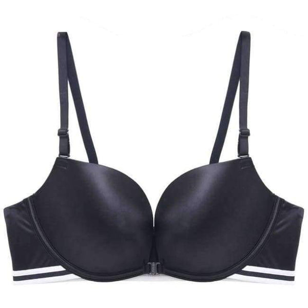 Planet Gates Black / 80C Wire Free Seamless Bra Push Up Stripe Beauty Back Glossy Bra Small Breast Gathered Sexy Green Women Underwear