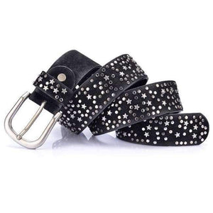 Planet Gates Black / 95cm Split Leather+PU Rivet Inlay stars Belt For Women Female Fashion Pin Buckle Waist Women Belts Luxury Brands Leather Belt Female