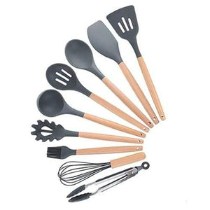 Planet Gates Black 9pcs-A 9/10/12pcs Cooking Tools Set Premium Silicone Kitchen Cooking Utensils Set With Storage Box Turner Tongs Spatula Soup Spoon
