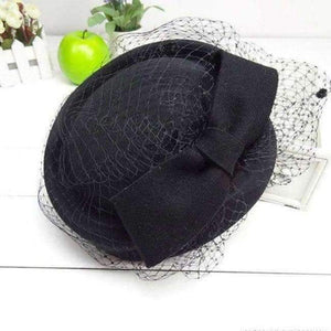 Planet Gates Black / adjustable Berets Caps For Women Bride Elegant Wool Gauze Bow Airline Stewardess White Women's Fedora Caps Formal Lady Hat Royal Style