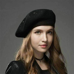 Planet Gates black / adjustable MingJieBiHuo new Winter wool warm beret hat women Fashion wild painter soild casual girls beret hat