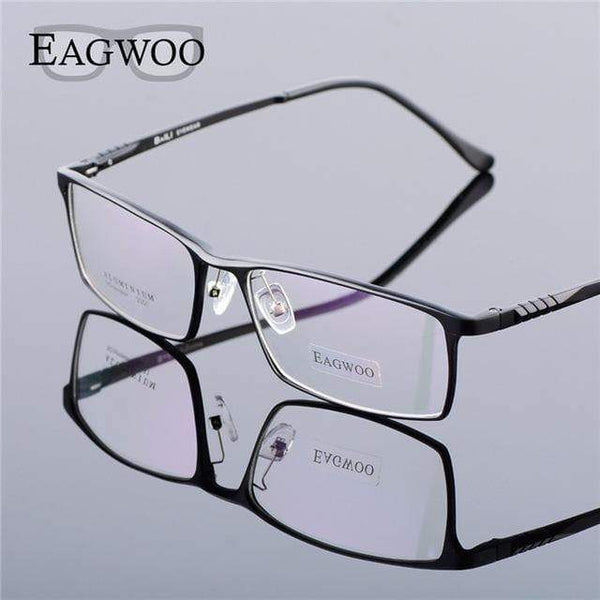 Planet Gates Black Aluminum Men Wide Face Prescription Eyeglasses  Full Rim Optical Frame Business Eye Glasses