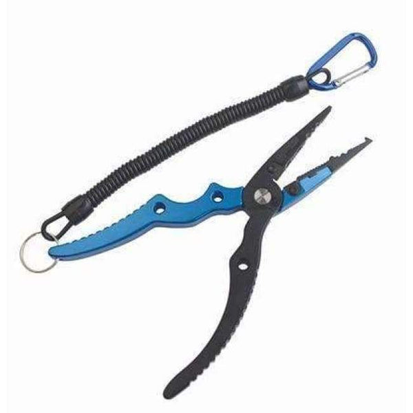 Planet Gates black and blue Aluminum Alloy Fishing Pliers Split Ring Cutters Fishing Holder Tackle with Sheath & Retractable Tether Combo Hooks Remover