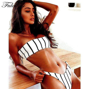 Planet Gates Black and white striped Bikini set women push up swimsuit women swimwear 2018 sexy Low waist bandeau bathing suit new