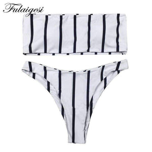 Planet Gates Black and white striped Bikini set women push up swimsuit women swimwear 2018 sexy Low waist bandeau bathing suit new