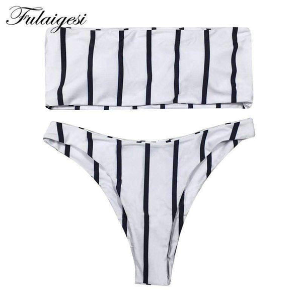Planet Gates Black and white striped Bikini set women push up swimsuit women swimwear 2018 sexy Low waist bandeau bathing suit new