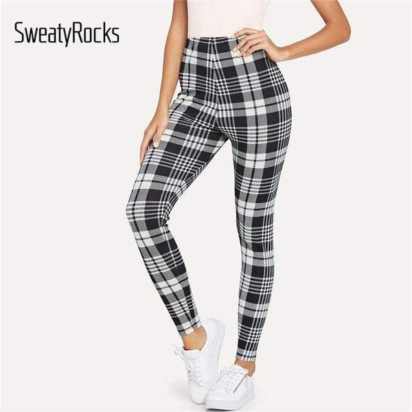 Planet Gates Black and White / XS Trousers Women Workout Leggings Fitness Clothing Black and White Plaid Print Leggings 2018 Womens Leggings Pants
