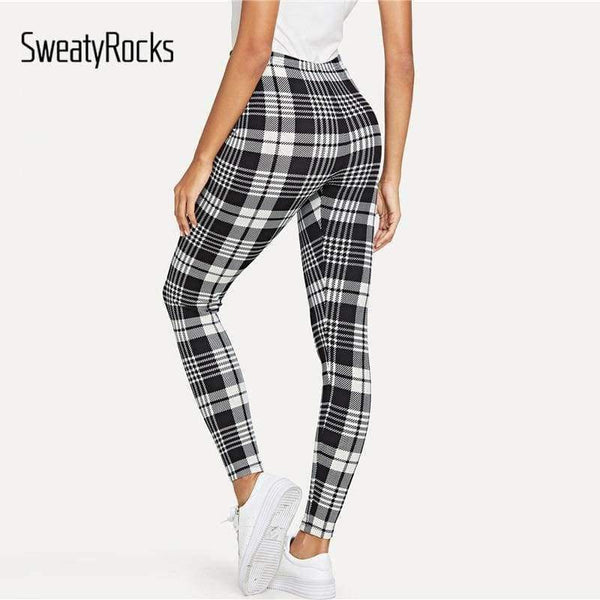 Planet Gates Black and White / XS Trousers Women Workout Leggings Fitness Clothing Black and White Plaid Print Leggings 2018 Womens Leggings Pants
