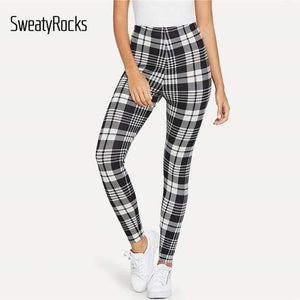 Planet Gates Black and White / XS Trousers Women Workout Leggings Fitness Clothing Black and White Plaid Print Leggings 2018 Womens Leggings Pants