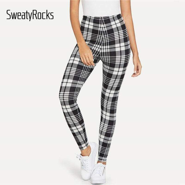 Planet Gates Black and White / XS Trousers Women Workout Leggings Fitness Clothing Black and White Plaid Print Leggings 2018 Womens Leggings Pants