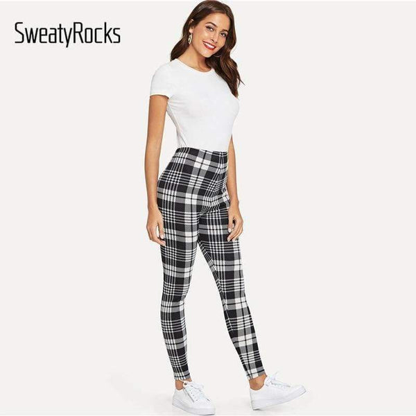 Planet Gates Black and White / XS Trousers Women Workout Leggings Fitness Clothing Black and White Plaid Print Leggings 2018 Womens Leggings Pants