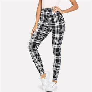 Planet Gates Black and White / XS Trousers Women Workout Leggings Fitness Clothing Black and White Plaid Print Leggings 2018 Womens Leggings Pants