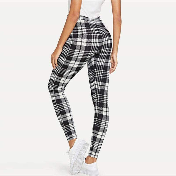 Planet Gates Black and White / XS Trousers Women Workout Leggings Fitness Clothing Black and White Plaid Print Leggings 2018 Womens Leggings Pants
