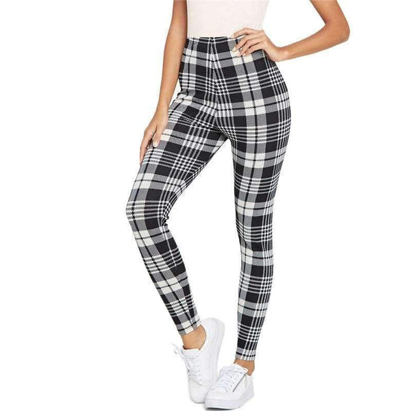 Planet Gates Black and White / XS Trousers Women Workout Leggings Fitness Clothing Black and White Plaid Print Leggings 2018 Womens Leggings Pants