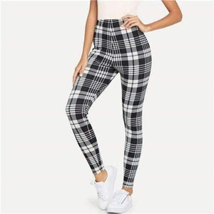 Planet Gates Black and White / XS Trousers Women Workout Leggings Fitness Clothing Black and White Plaid Print Leggings 2018 Womens Leggings Pants