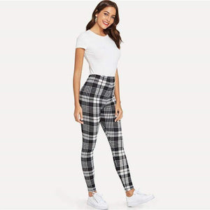 Planet Gates Black and White / XS Trousers Women Workout Leggings Fitness Clothing Black and White Plaid Print Leggings 2018 Womens Leggings Pants