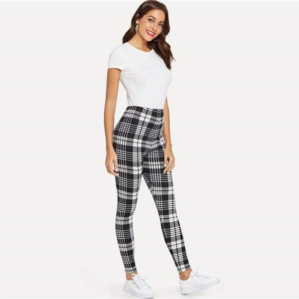 Planet Gates Black and White / XS Trousers Women Workout Leggings Fitness Clothing Black and White Plaid Print Leggings 2018 Womens Leggings Pants