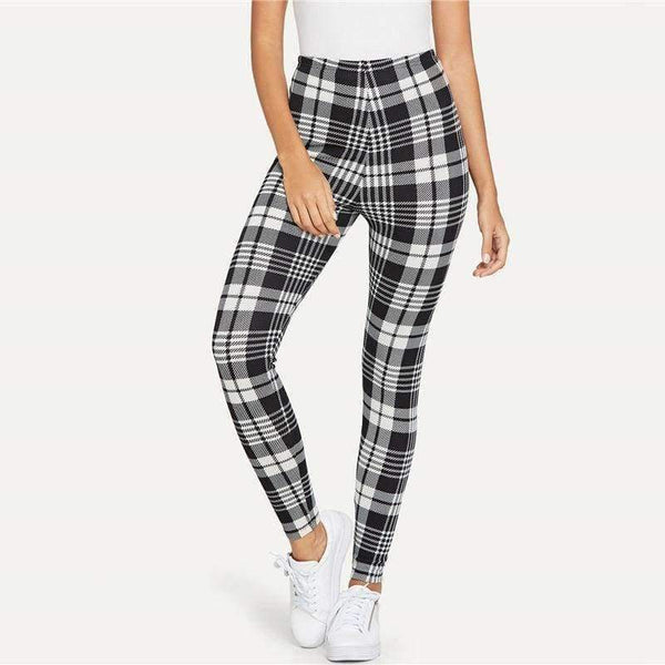 Planet Gates Black and White / XS Trousers Women Workout Leggings Fitness Clothing Black and White Plaid Print Leggings 2018 Womens Leggings Pants