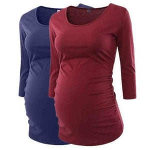 Planet Gates black and wine / L Women's Blouse Maternity Clothes Side Ruched 3 Quarter Sleeve Top Pregnancy Shirt Jersey Top Pregnant Clothes for Women Tops
