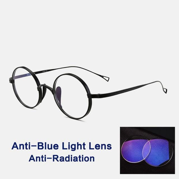 Planet Gates Black Anti blue Vintage Pure Titanium Glasses Frame Men Round Optical Myopia Prescription Eyeglasses Frame Women Luxury Brand Small Eyewear