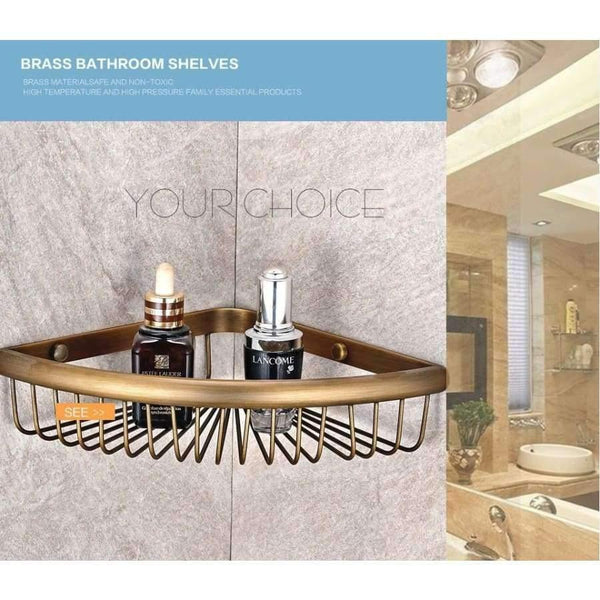 Planet Gates Black Antique Solid Brass Corner Shelf Brushed Bronze Basket Ceramic Storage/Bathroom Shelves Bathroom Accessories Products