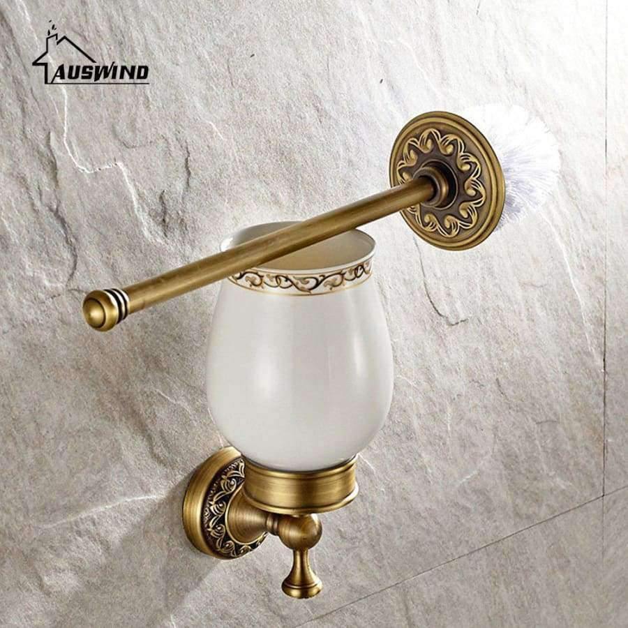 Planet Gates Black Antique Solid Brass Toilet Brush Holder Ti Pvd Carved European Bathroom Accessories Wall Mounted Bathroom Products