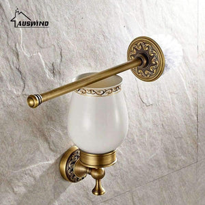 Planet Gates Black Antique Solid Brass Toilet Brush Holder Ti Pvd Carved European Bathroom Accessories Wall Mounted Bathroom Products