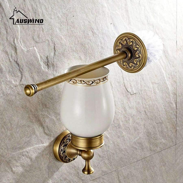 Planet Gates Black Antique Solid Brass Toilet Brush Holder Ti Pvd Carved European Bathroom Accessories Wall Mounted Bathroom Products