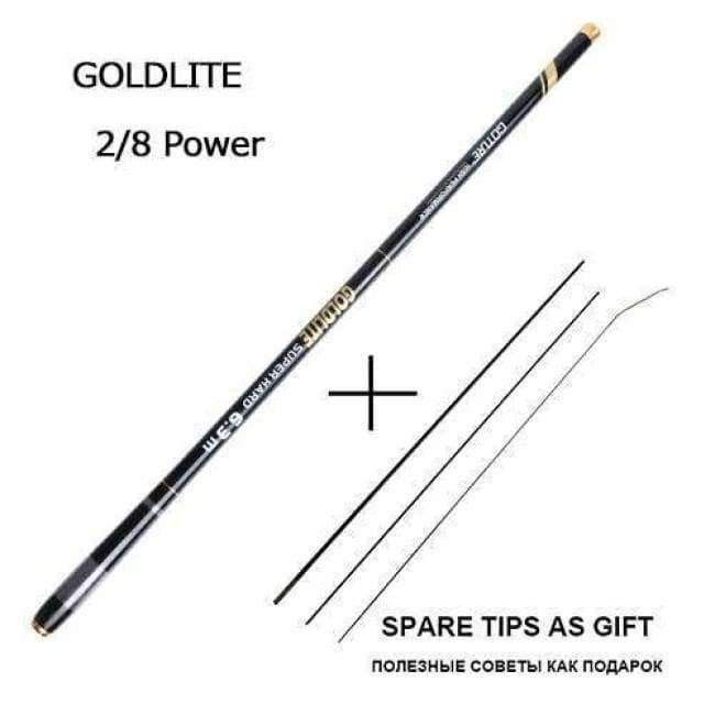 Planet Gates GOLDLITE Fishing Rod 3.6-7.2M 2/8 Power Hard Carbon Fiber Telescopic Fishing Rods for Stream Carp Fishing, 1 Rod+3 Tips