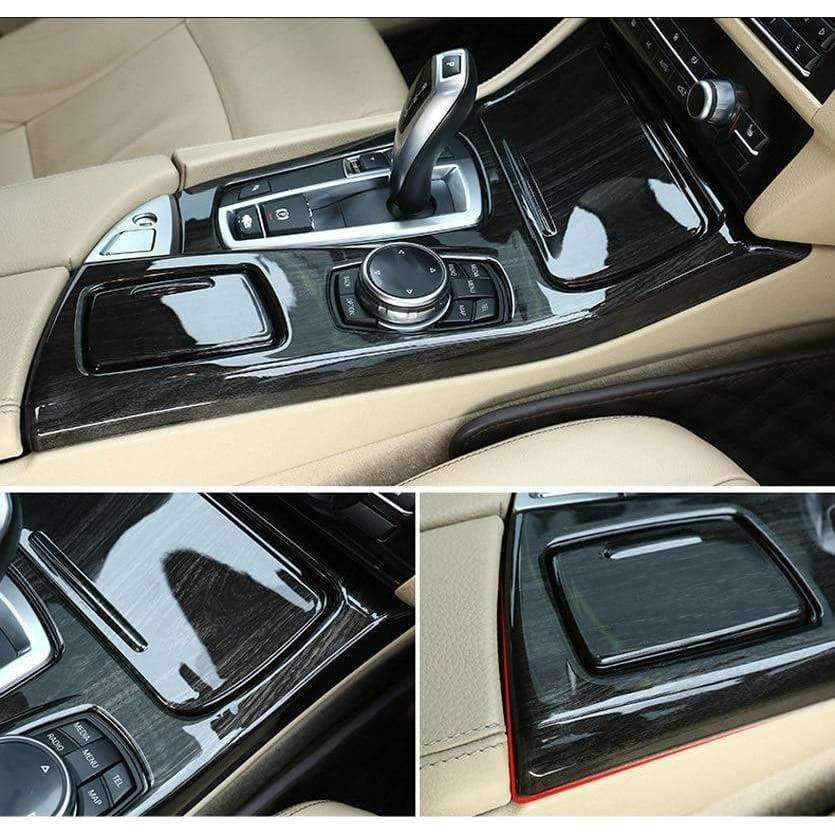 Planet Gates Black Ash Wood For BMW 5 Series F10 2011-2017 520li 525li 530li ABS Center Console Gear Shift Panel Cover Trim Car Accessories