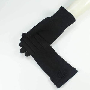 Planet Gates Black / Asia Free Size New Women Fashion Wool Cashmere Short Gloves Luxury Brand Warm Cashmere Gloves With Flower Winter Trendy Flower Gloves