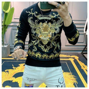 Planet Gates Black / Asian M Embroidery Sweat Homme For Men Black Gold Print Hoodie Men Spring Personality Baroque Streetwear Trend Sweatshirts Men