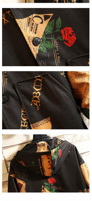 Planet Gates Black(Asian Size) / M Hooded Bomber Jackets Mens Streetwear Funny Print Windbreaker Male Korean Fashion