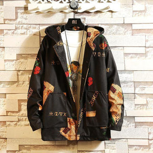 Planet Gates Black(Asian Size) / M Hooded Bomber Jackets Mens Streetwear Funny Print Windbreaker Male Korean Fashion