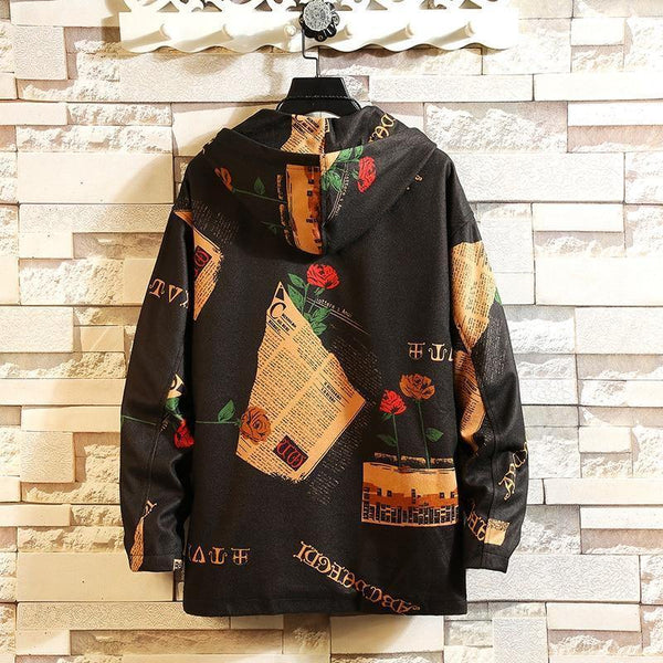 Planet Gates Black(Asian Size) / M Hooded Bomber Jackets Mens Streetwear Funny Print Windbreaker Male Korean Fashion